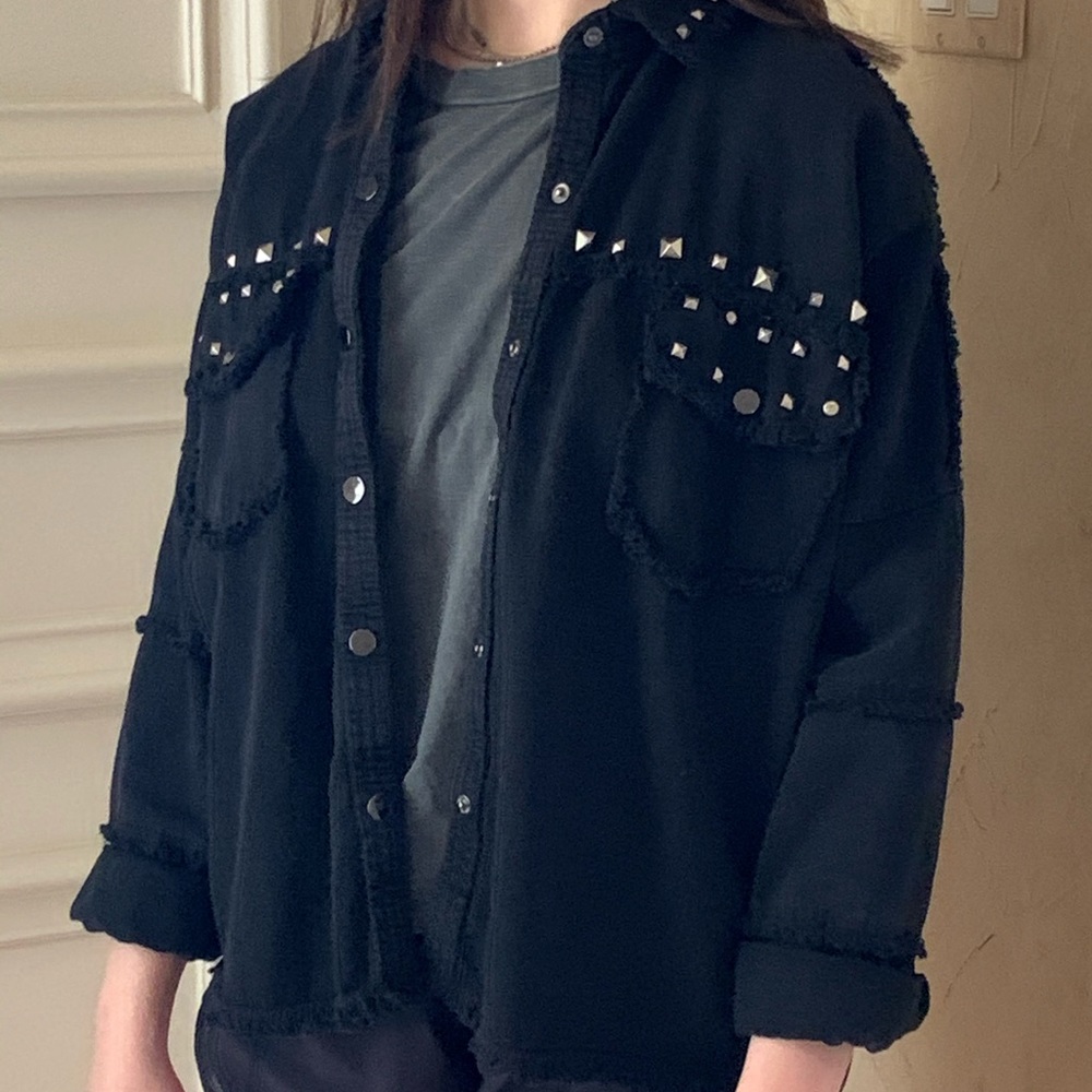 ZARA STUDDED OVERSIZED BUTTON UP